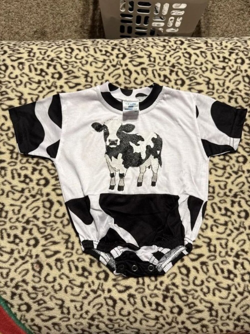 Boutique Cow Print Baby Bubble Romper 6/9 Months White Black